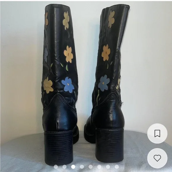 Vintage Skechers Knee High Platform Chunky Combat Boots with flowers - Picture 4 of 9